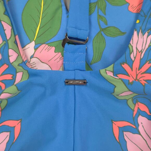 Maaji One Piece Swimsuit Maya Blue Tiki Plunge Reversible Floral Racerback - Picture 5 of 14